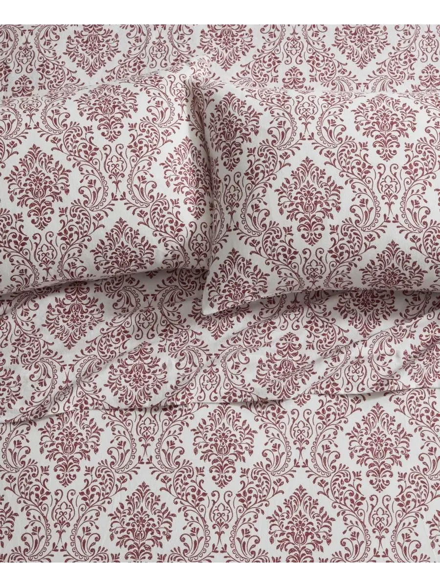 Комплект постельного белья Tahari Home Damask из 100% хлопковой фланели, 4 предмета, размер King — изображение 2 из 6