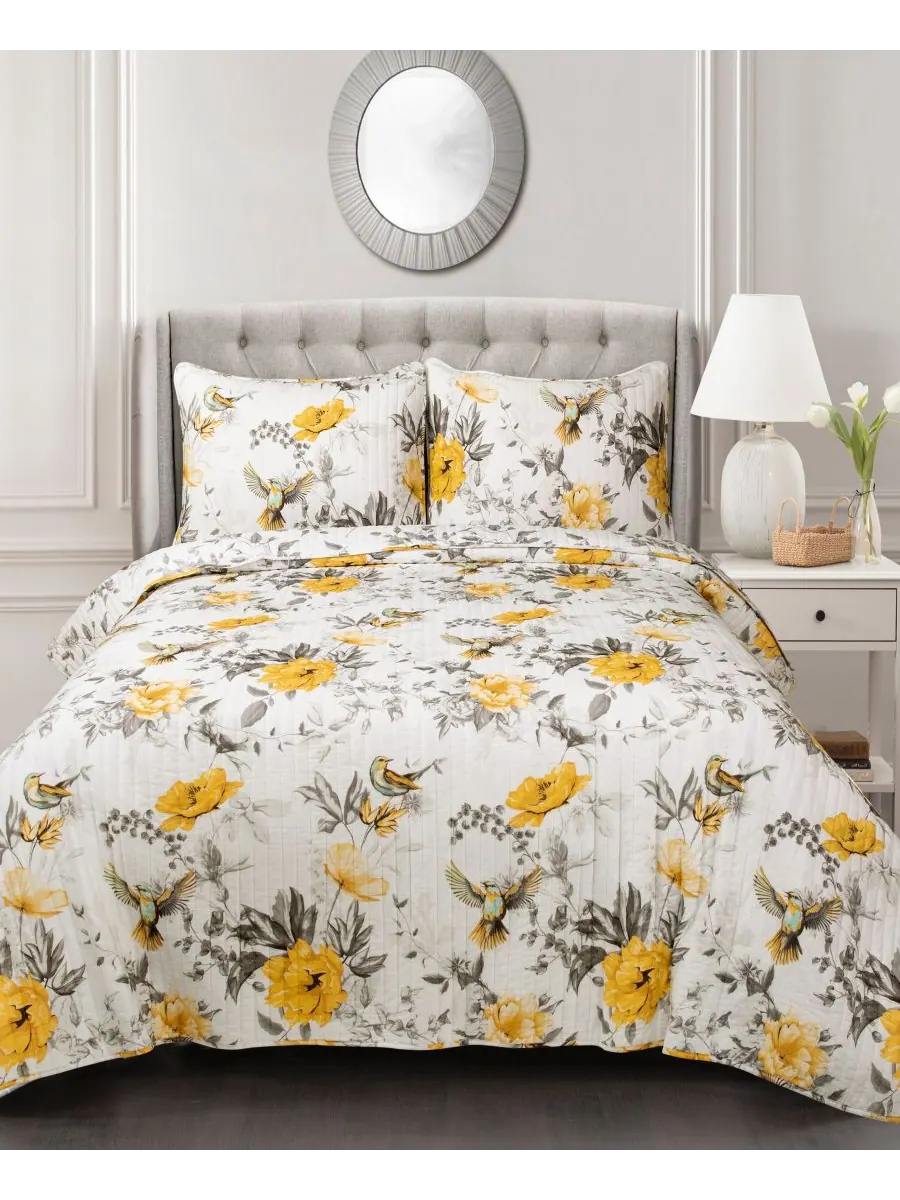 Комплект постельного белья Penrose Floral из 3 предметов, размер King Lush Décor — изображение 2 из 7, желтый