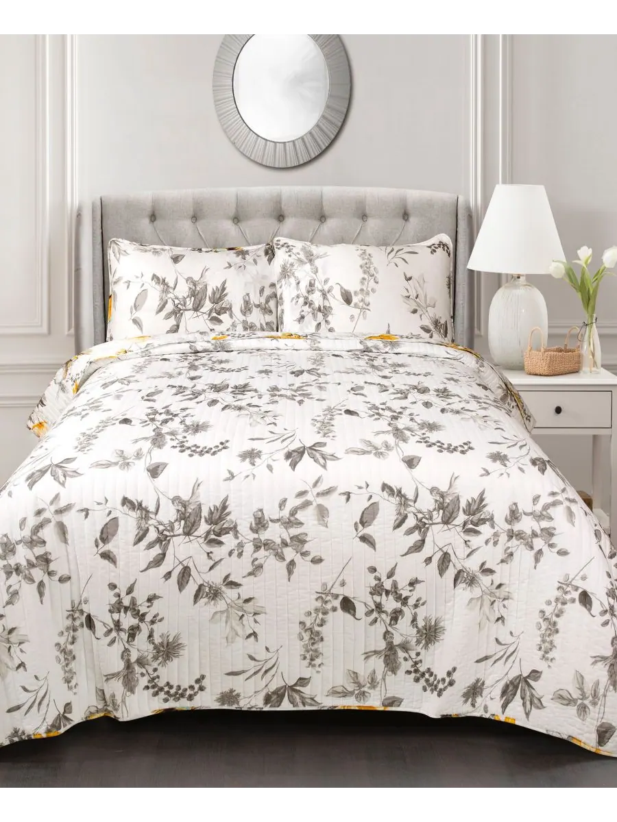 Комплект постельного белья Penrose Floral из 3 предметов, размер King Lush Décor — изображение 3 из 7, желтый