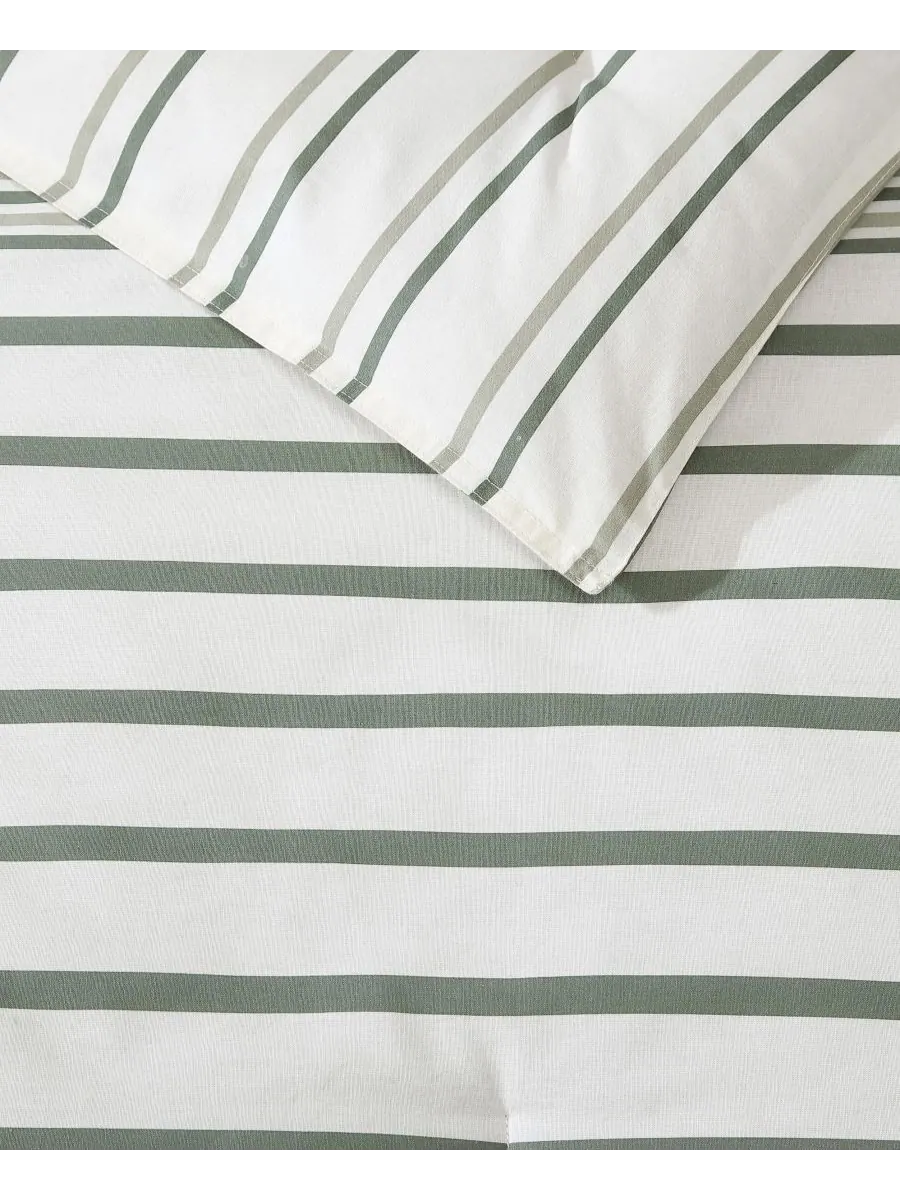 Комплект постельного белья Cooper Stripe из хлопка, двусторонний, 3 предмета, размер King Eddie — изображение 4 из 9, зеленый