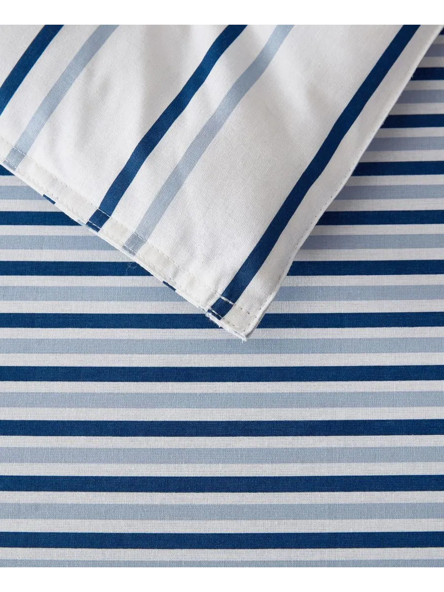 Комплект постельного белья Cooper Stripe из хлопка, двусторонний, 3 предмета, размер King Eddie — изображение 3 из 9, синий
