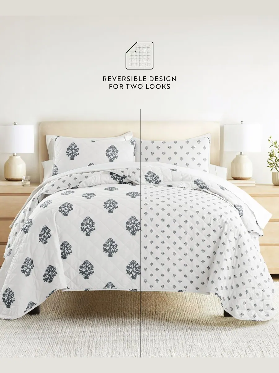Двусторонний комплект постельного белья Stamped Bloom, 2 предмета, размер Twin/Twin XL ienjoy Home — изображение 3 из 10
