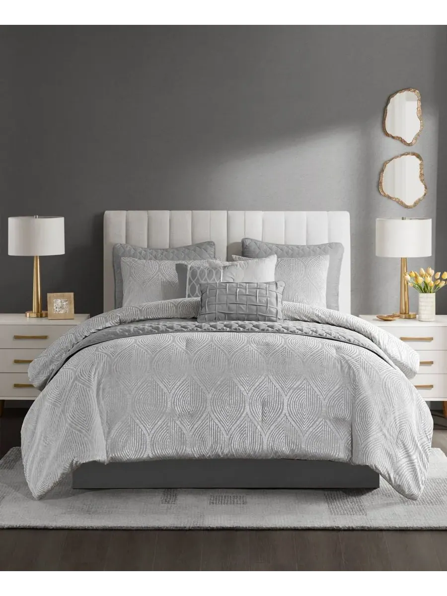 Комплект постельного белья Nocturne Jacquard, 10 предметов, размер Queen Madison Park — изображение 1 из 10, серый