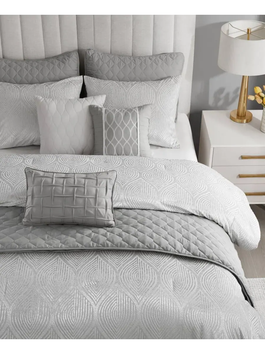 Комплект постельного белья Nocturne Jacquard, 10 предметов, размер Queen Madison Park — изображение 2 из 10, серый