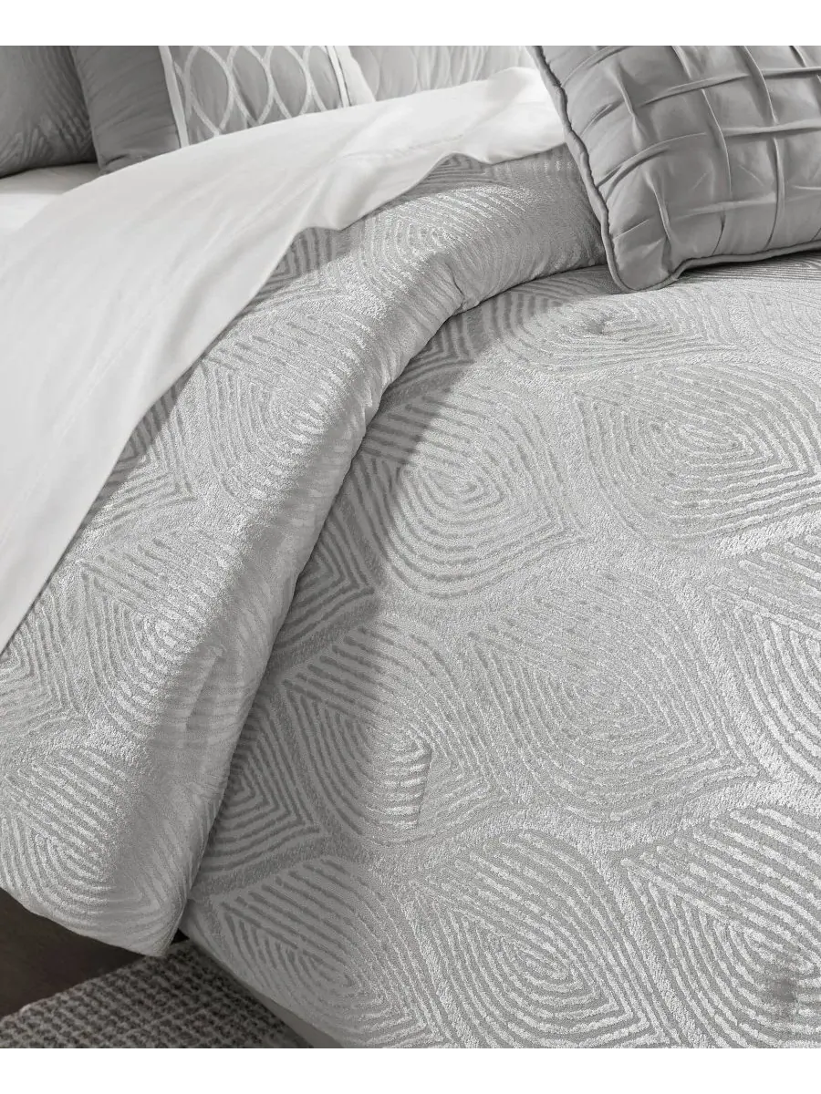 Комплект постельного белья Nocturne Jacquard, 10 предметов, размер Queen Madison Park — изображение 4 из 10, серый