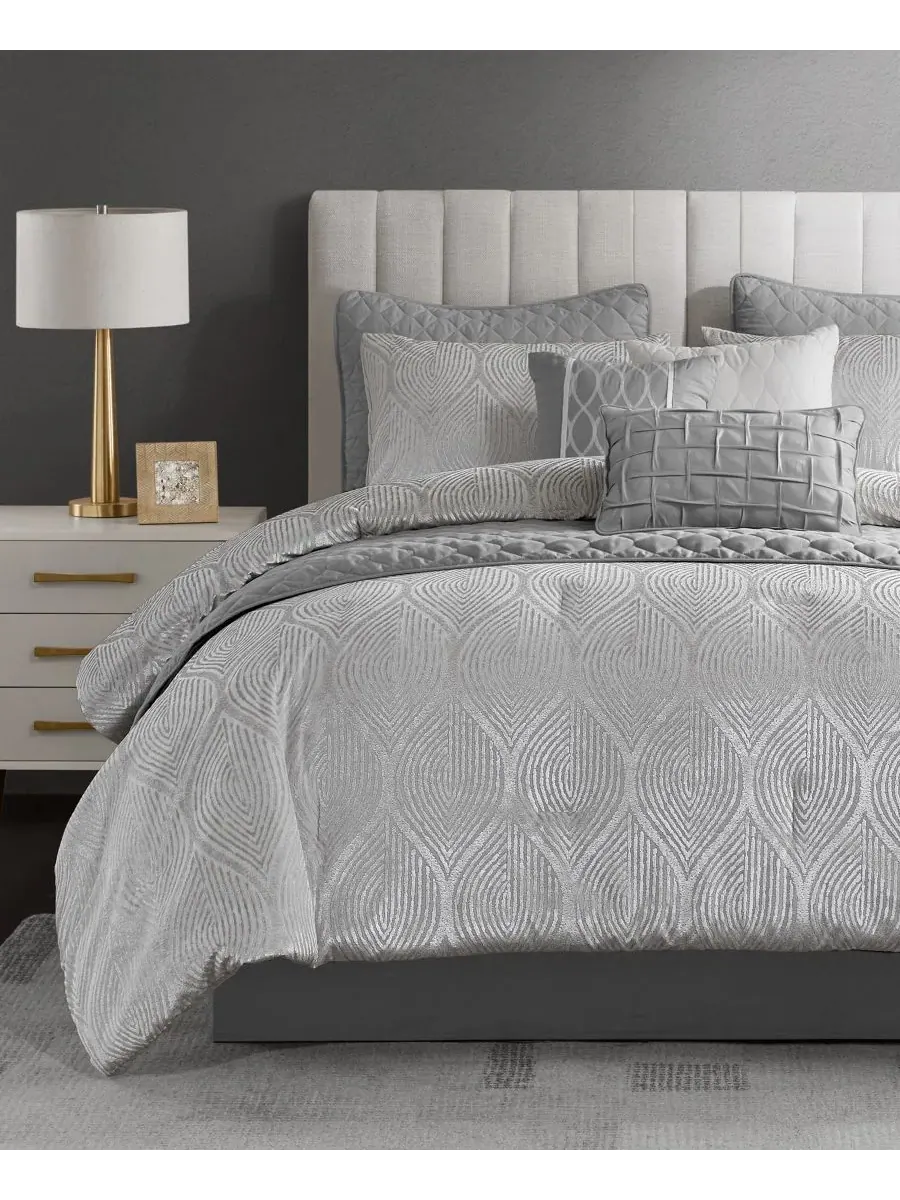 Комплект постельного белья Nocturne Jacquard, 10 предметов, размер Queen Madison Park — изображение 7 из 10, серый
