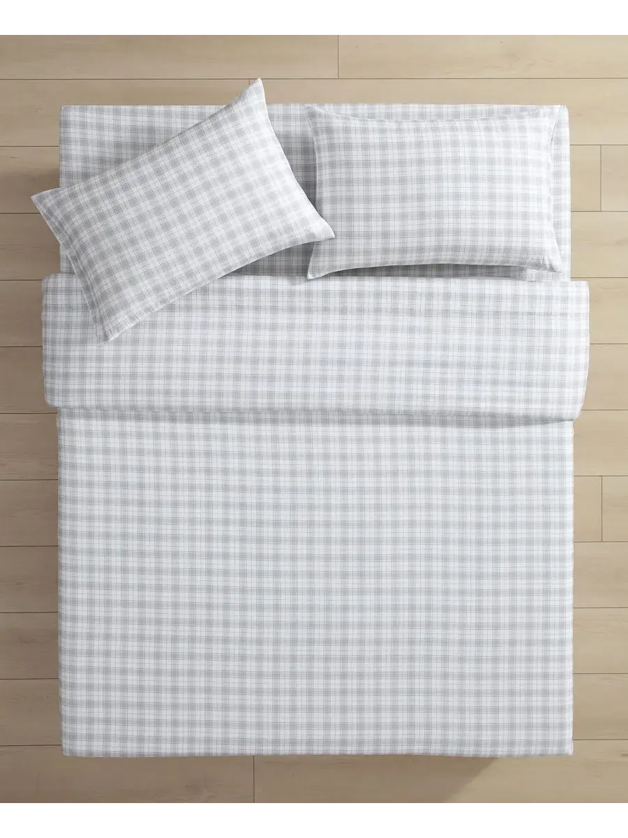 Комплект постельного белья Penstemon Plaid из микрофибры с терморегулирующими свойствами, 3 — изображение 3 из 6, серый