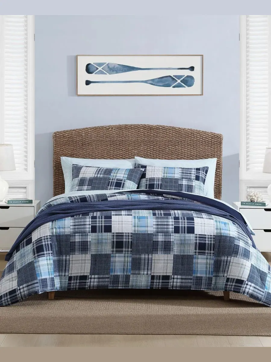 Комплект постельного белья Mason Patchwork из 2 предметов, размер Twin Nautica — изображение 1 из 5, синий/зеленый