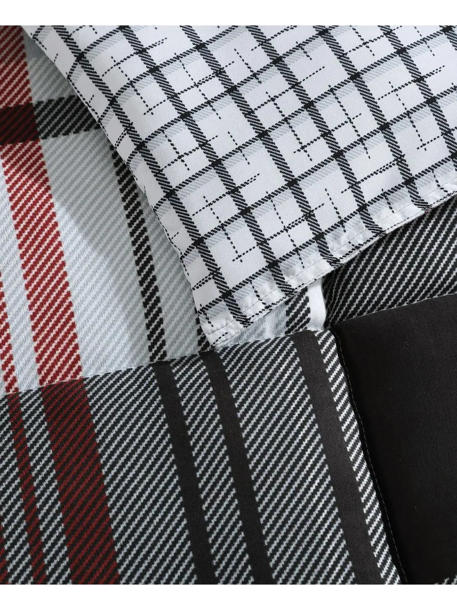 Комплект постельного белья Normandy Plaid Micro Suede Down Alternative из 3 предметов — изображение 5 из 10, черный красный
