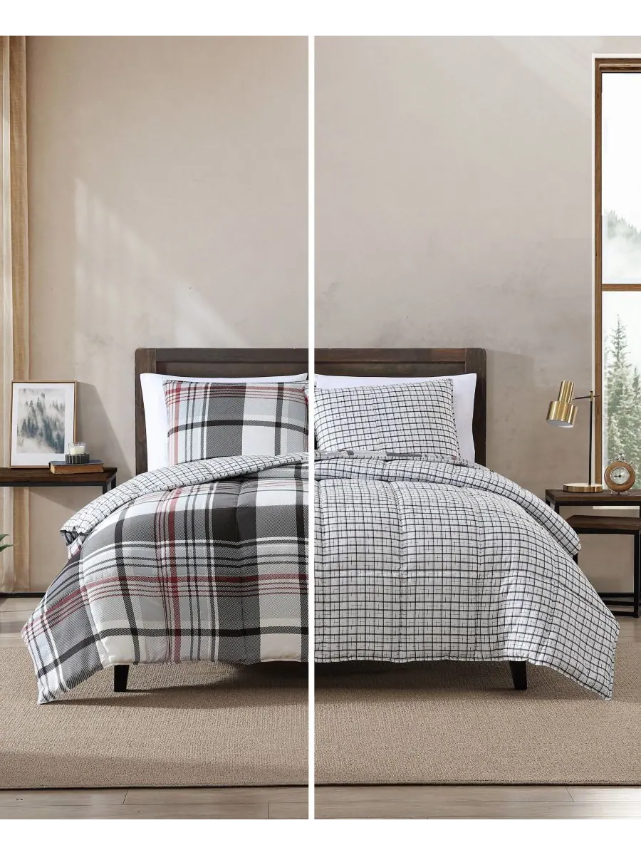 Комплект постельного белья Normandy Plaid Micro Suede Down Alternative из 3 предметов — изображение 10 из 10, черный красный