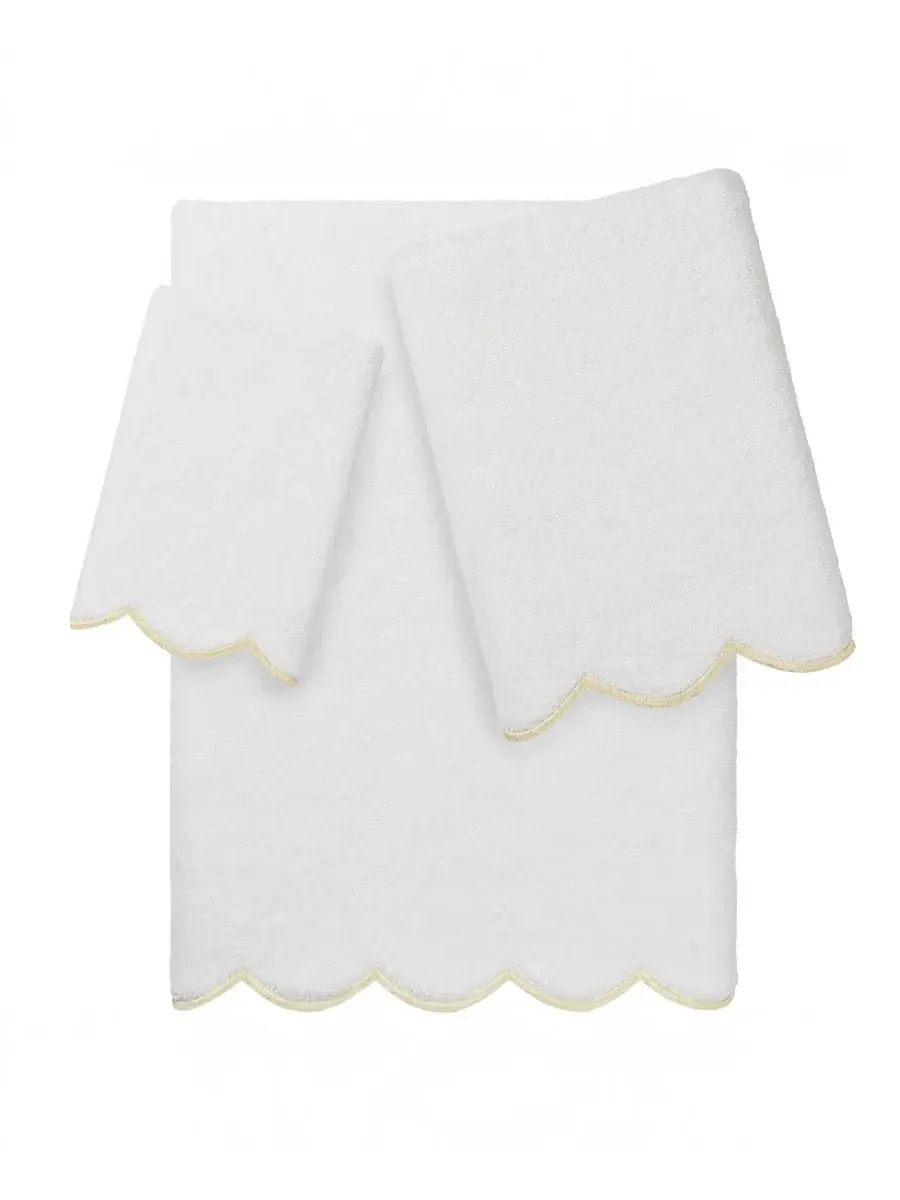 Набор из 3 полотенец Adornia Scallop Cotton Linum Home — изображение 1 из 6, белый бежевый