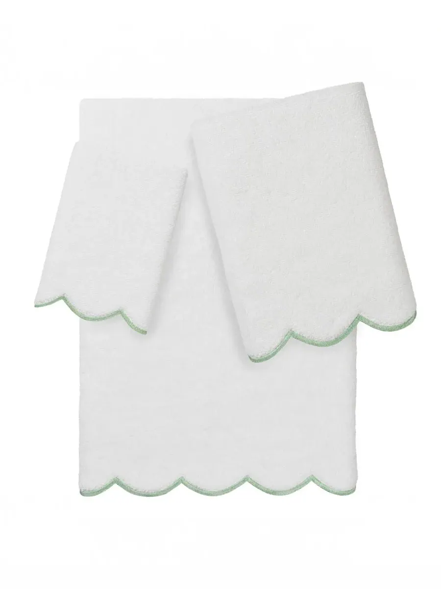 Набор из 3 полотенец Adornia Scallop Cotton Linum Home — изображение 1 из 6, белый зеленый