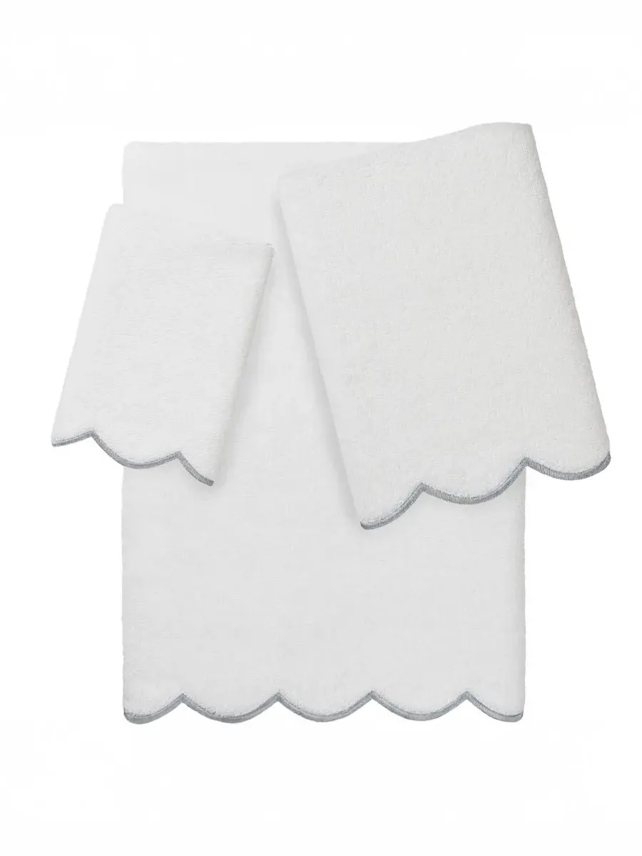 Набор из 3 полотенец Adornia Scallop Cotton Linum Home — изображение 1 из 6, белый серый