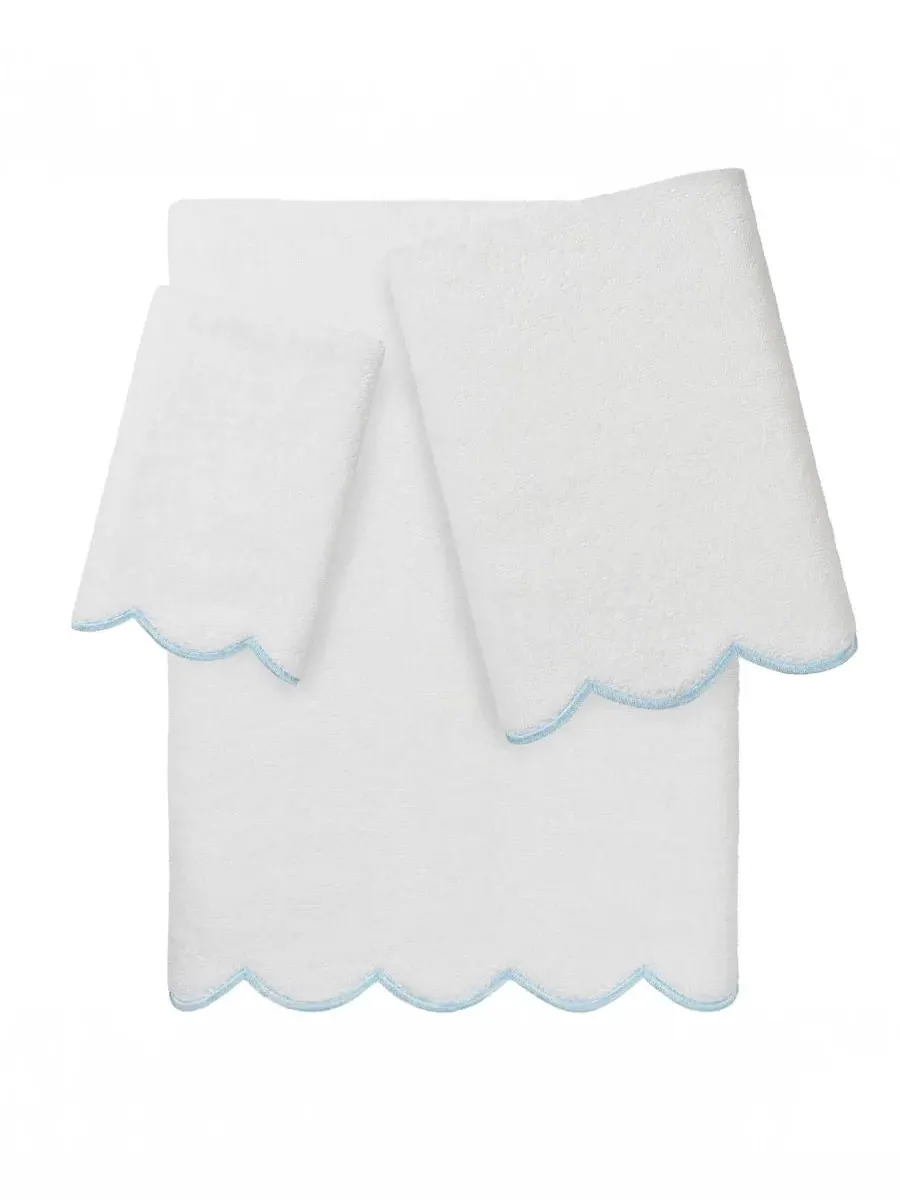 Набор из 3 полотенец Adornia Scallop Cotton Linum Home — изображение 1 из 6, белый синий