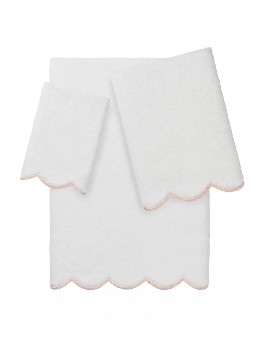 Набор из 3 полотенец Adornia Scallop Cotton Linum Home — изображение 1 из 4, белый розовый