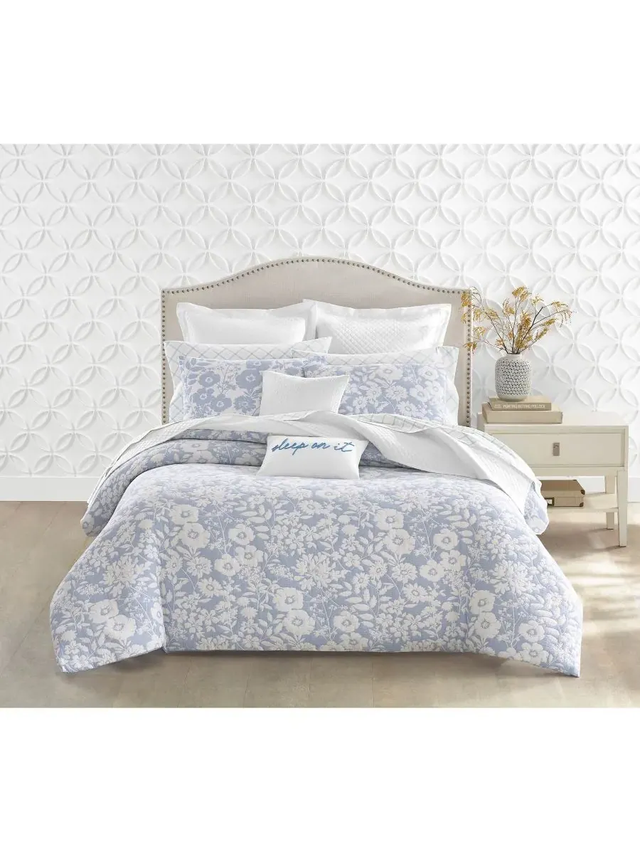 Комплект постельного белья Silhouette Floral из 3 предметов, размер King Charter Club — изображение 7 из 10, синий