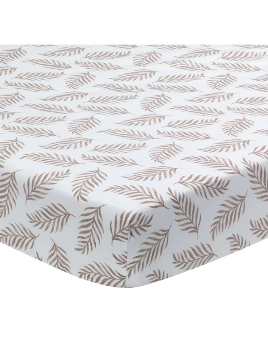 Простыня на резинке из органического хлопка Baby Signature Taupe Leaves Print Lambs & Ivy — изображение 1 из 6, коричневый