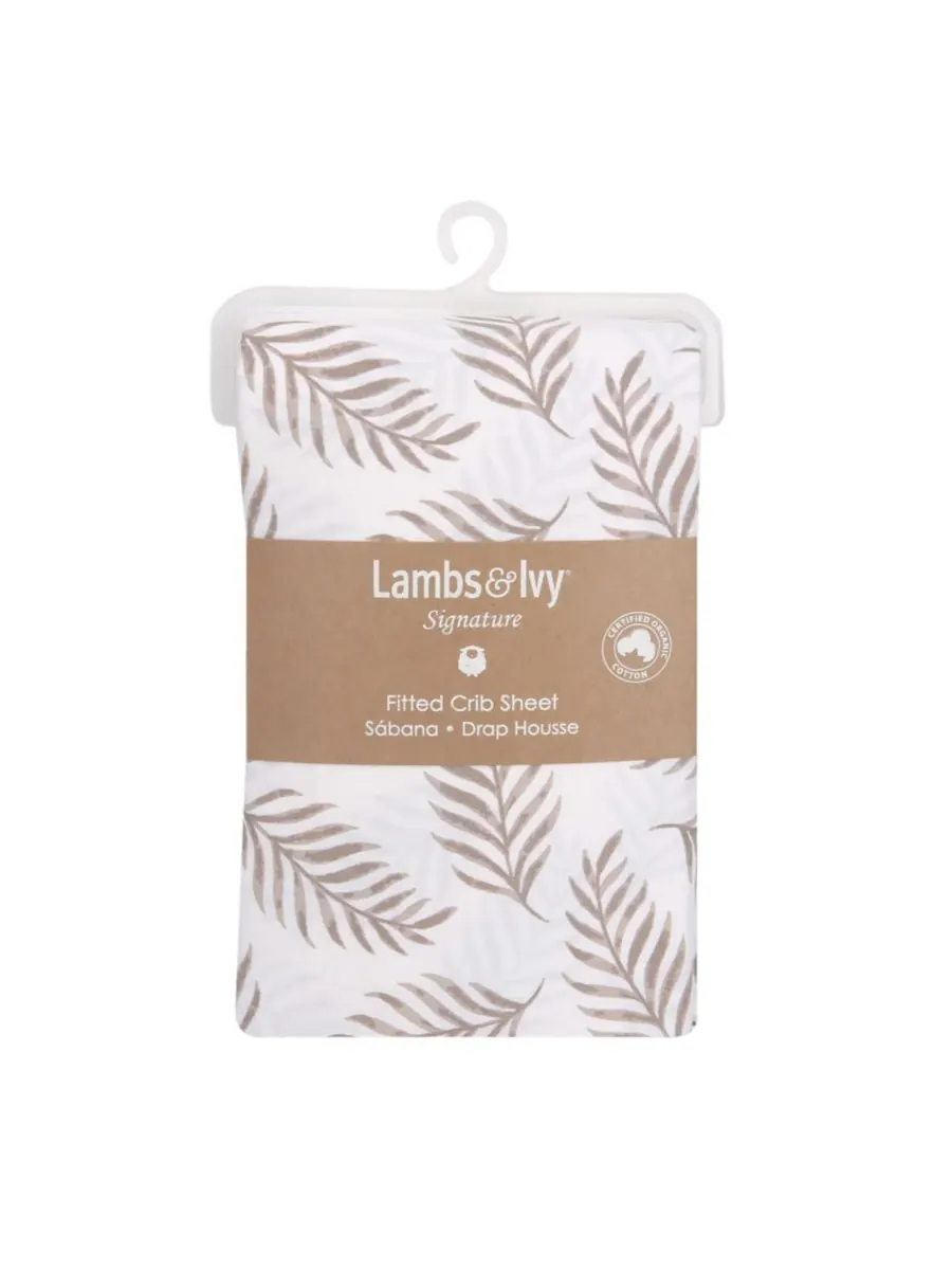 Простыня на резинке из органического хлопка Baby Signature Taupe Leaves Print Lambs & Ivy — изображение 4 из 6, коричневый