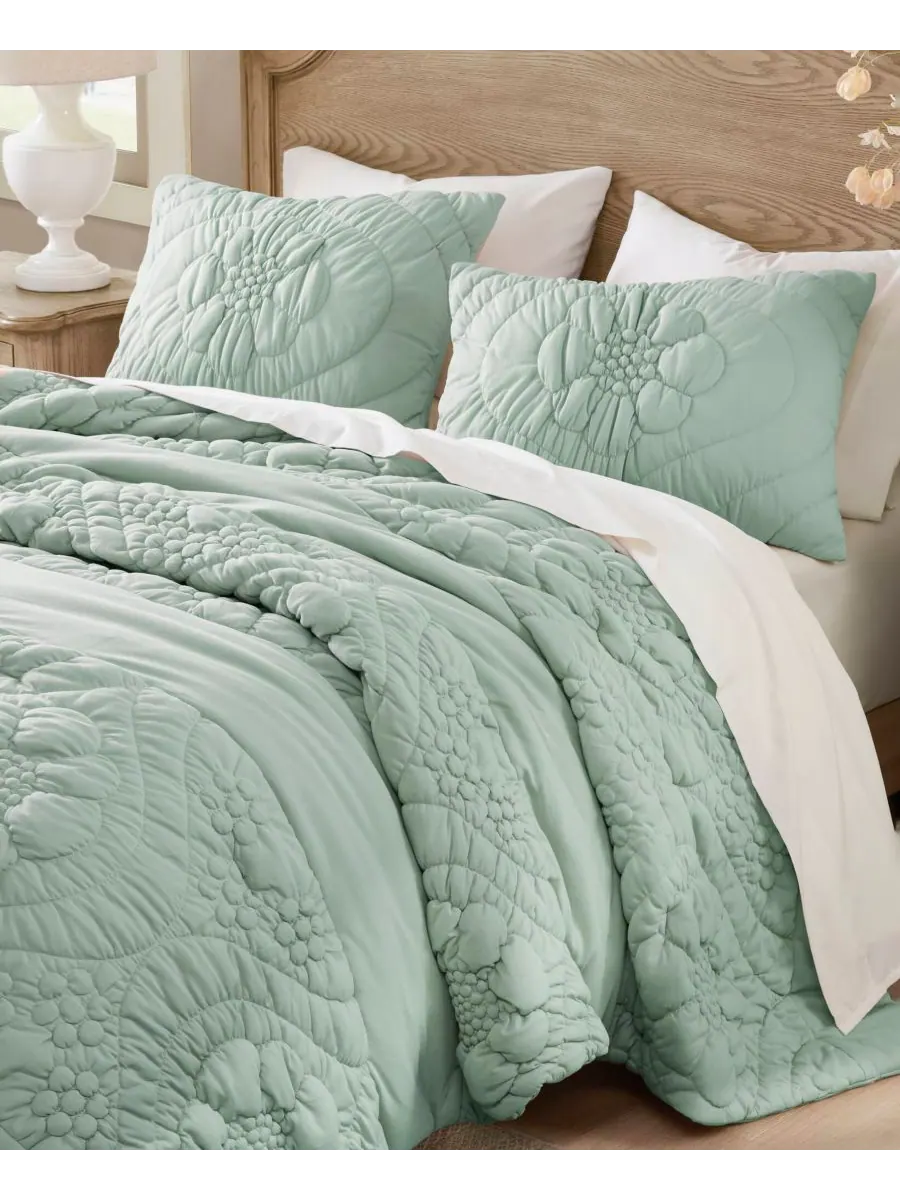 Комплект постельного белья Elise Floral из 3 предметов, размер King Madison Park — изображение 4 из 10, шалфейный