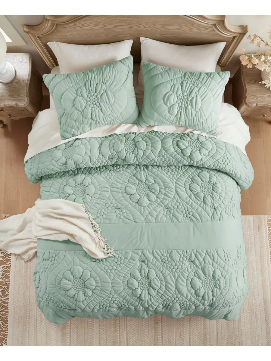 Комплект постельного белья Elise Floral из 3 предметов, размер King Madison Park — изображение 7 из 10, шалфейный