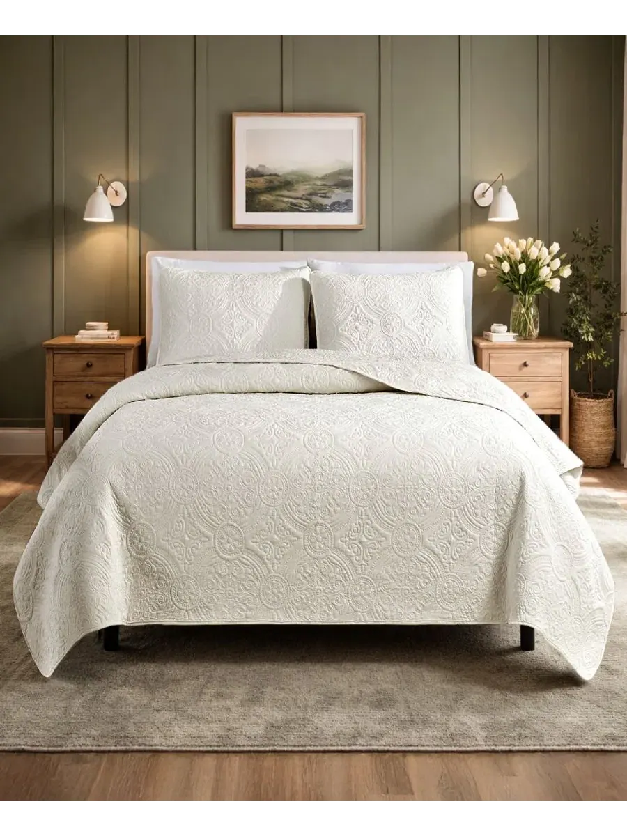 Комплект стеганого покрывала с медальонной строчкой Mischa, King Simply Soft — бежевый