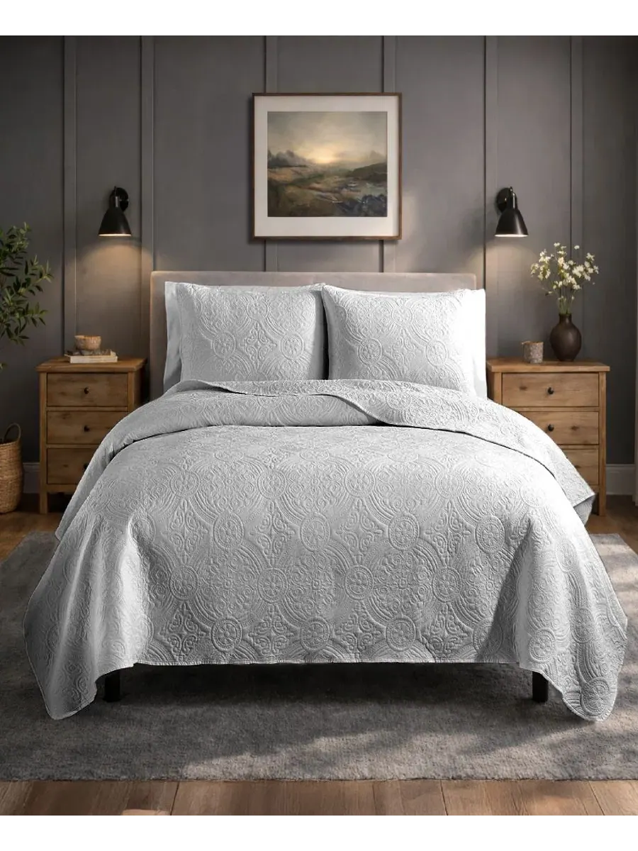 Комплект стеганого покрывала с медальонной строчкой Mischa Medallion Simply Soft — серый