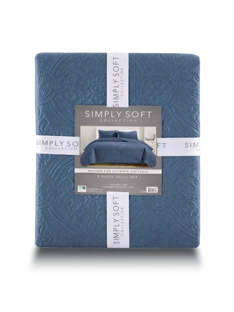 Набор стеганых одеял с медальонной строчкой, королевский размер Simply Soft — изображение 6 из 6, синий