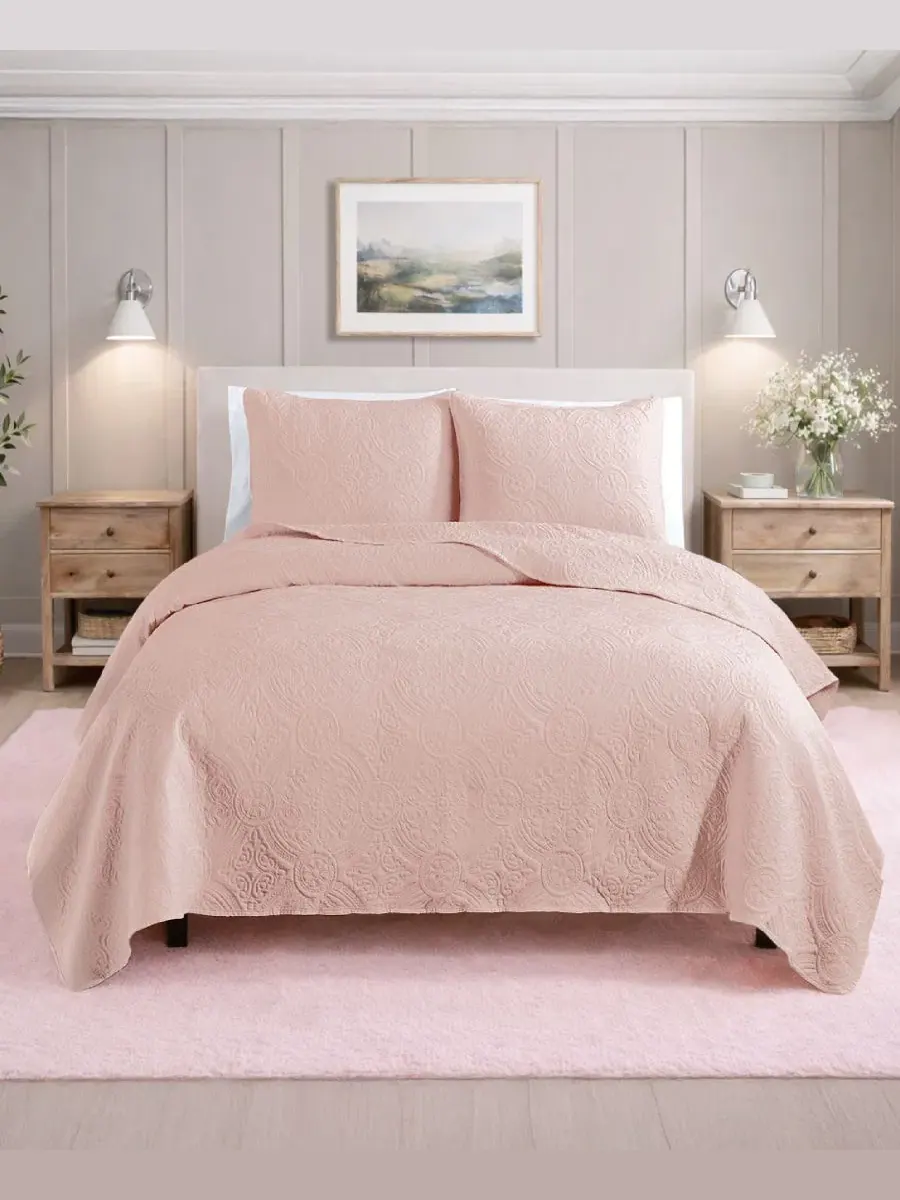 Комплект стеганого покрывала Mischa Medallion 3 предмета King Simply Soft — розовый