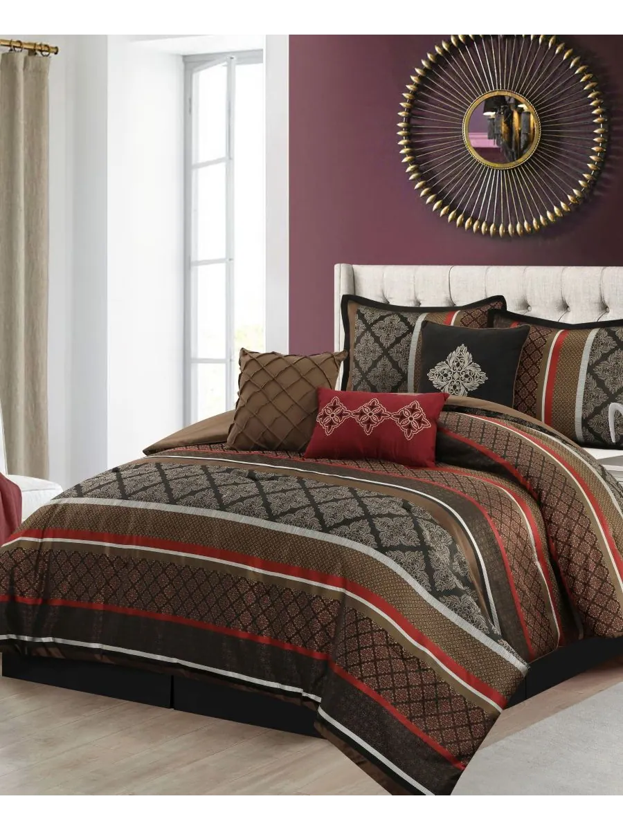 Комплект постельного белья Tefia Jacquard Damask из 7 предметов, размер Queen Stratford Park — изображение 1 из 5, красный