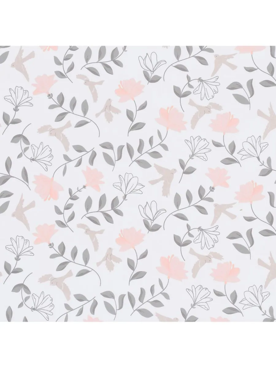 Простыня на резинке для детской кроватки/малыша Petals, бело-розово-серая с цветочным узором, 100% — изображение 2 из 7