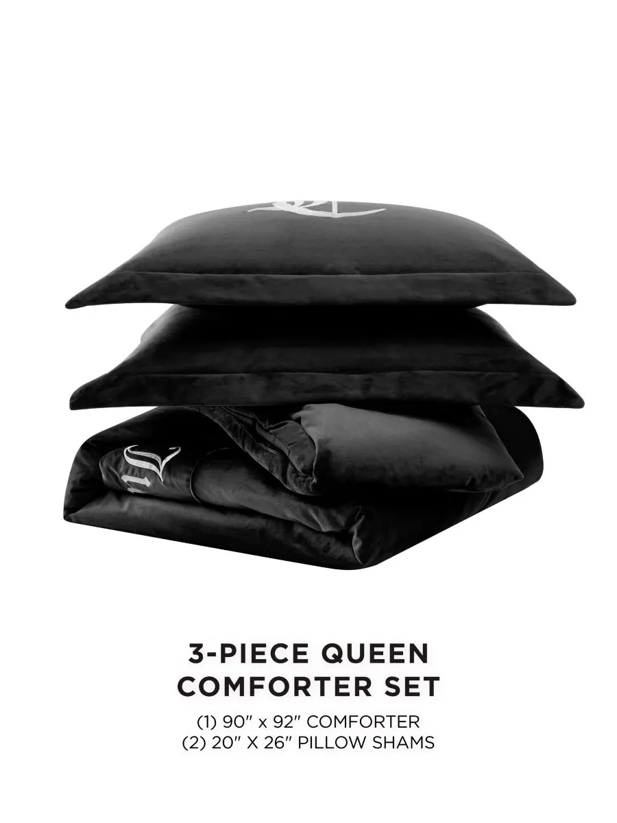 Двусторонний бархатный комплект постельного белья, размер Full/Queen Juicy Couture — изображение 3 из 7, черный