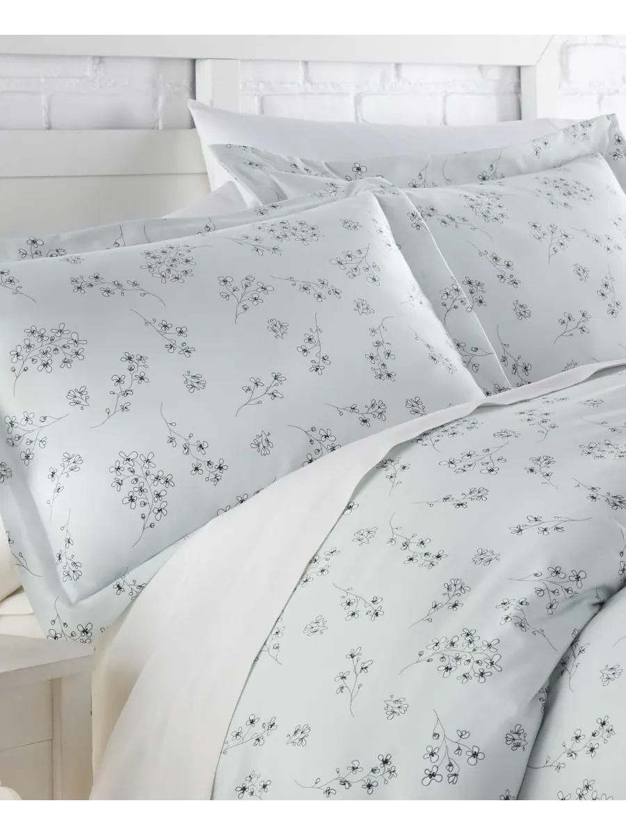 Комплект постельного белья из 3 предметов с цветочным принтом, размер King Southshore Fine Linens — изображение 5 из 5, синий