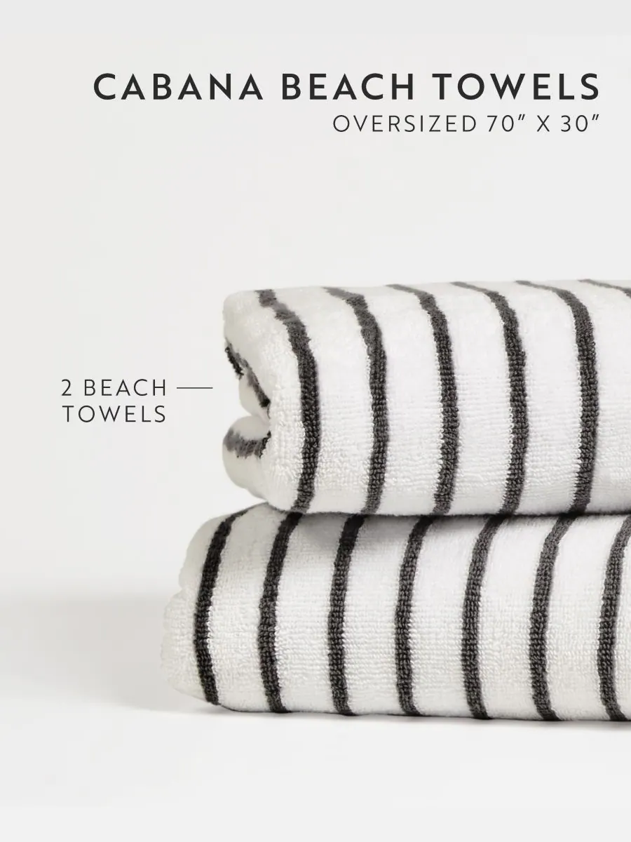 Набор из двух хлопковых пляжных полотенец Cabana Stripe, размер 30 x 70 дюймов Ienjoy Home — изображение 3 из 8, серый