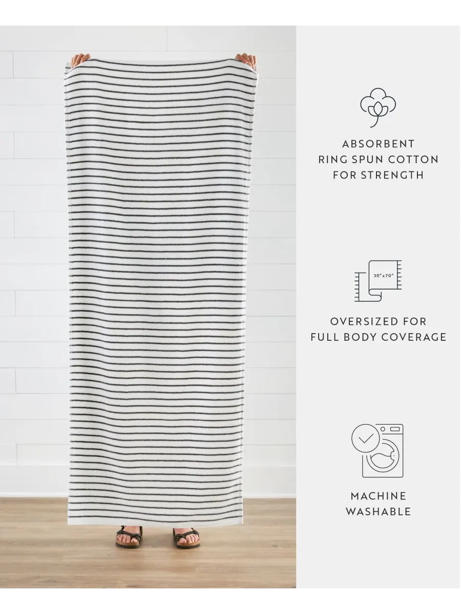 Набор из двух хлопковых пляжных полотенец Cabana Stripe, размер 30 x 70 дюймов Ienjoy Home — изображение 4 из 8, серый
