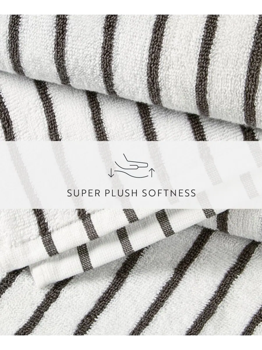Набор из двух хлопковых пляжных полотенец Cabana Stripe, размер 30 x 70 дюймов Ienjoy Home — изображение 5 из 8, серый