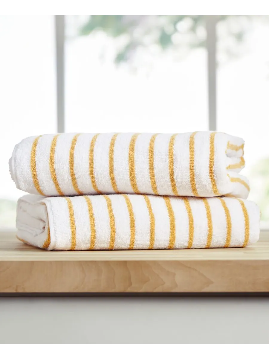 Набор из двух хлопковых пляжных полотенец Cabana Stripe, размер 30 x 70 дюймов Ienjoy Home — изображение 1 из 8, желтый