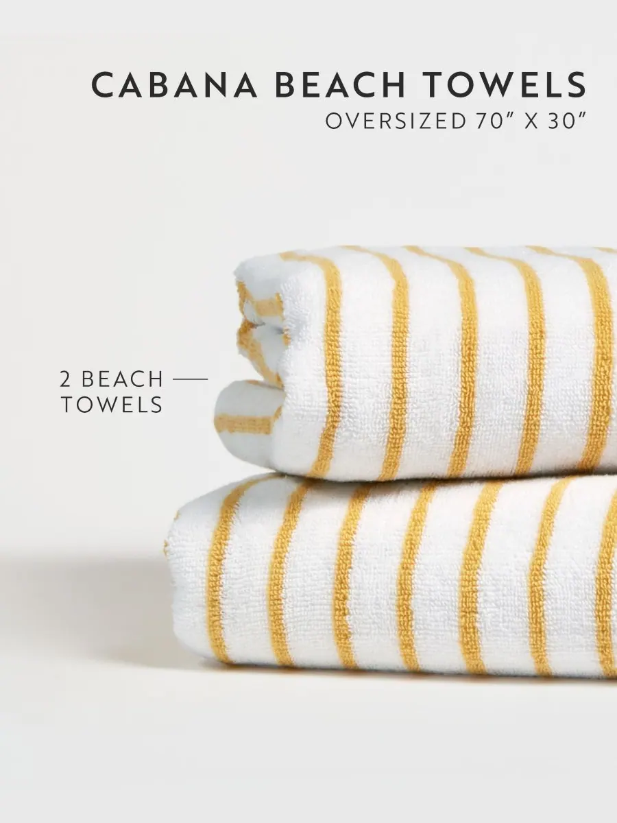 Набор из двух хлопковых пляжных полотенец Cabana Stripe, размер 30 x 70 дюймов Ienjoy Home — изображение 3 из 8, желтый
