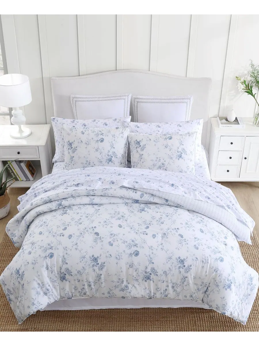 Комплект постельного белья Belinda Cotton, 3 предмета, двусторонний, размер King Laura Ashley — изображение 3 из 10, синий