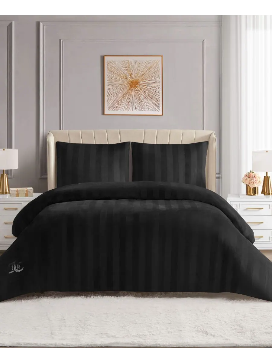 Комплект постельного белья Jenny Velour Striped Jacquard, 2 предмета, размер Twin/Twin XL Juicy — изображение 2 из 10, черный