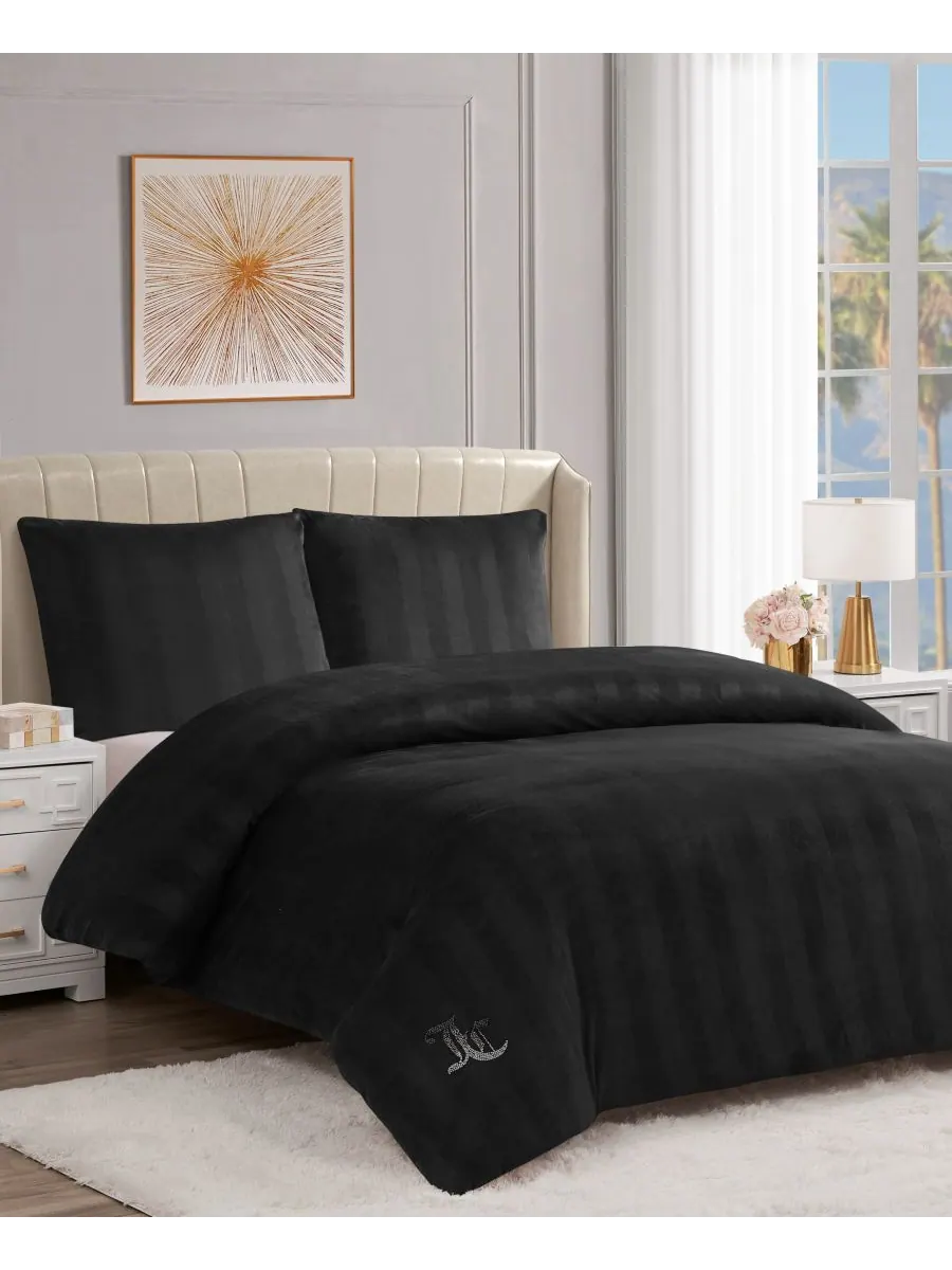 Комплект постельного белья Jenny Velour Striped Jacquard, 2 предмета, размер Twin/Twin XL Juicy — изображение 4 из 10, черный