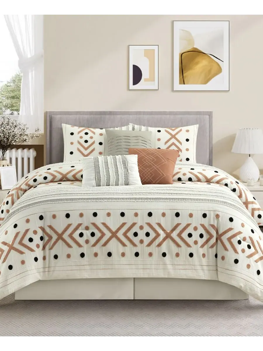 Комплект постельного белья Olga Geometric из 7 предметов, размер Queen Stratford Park — изображение 1 из 5, тауп
