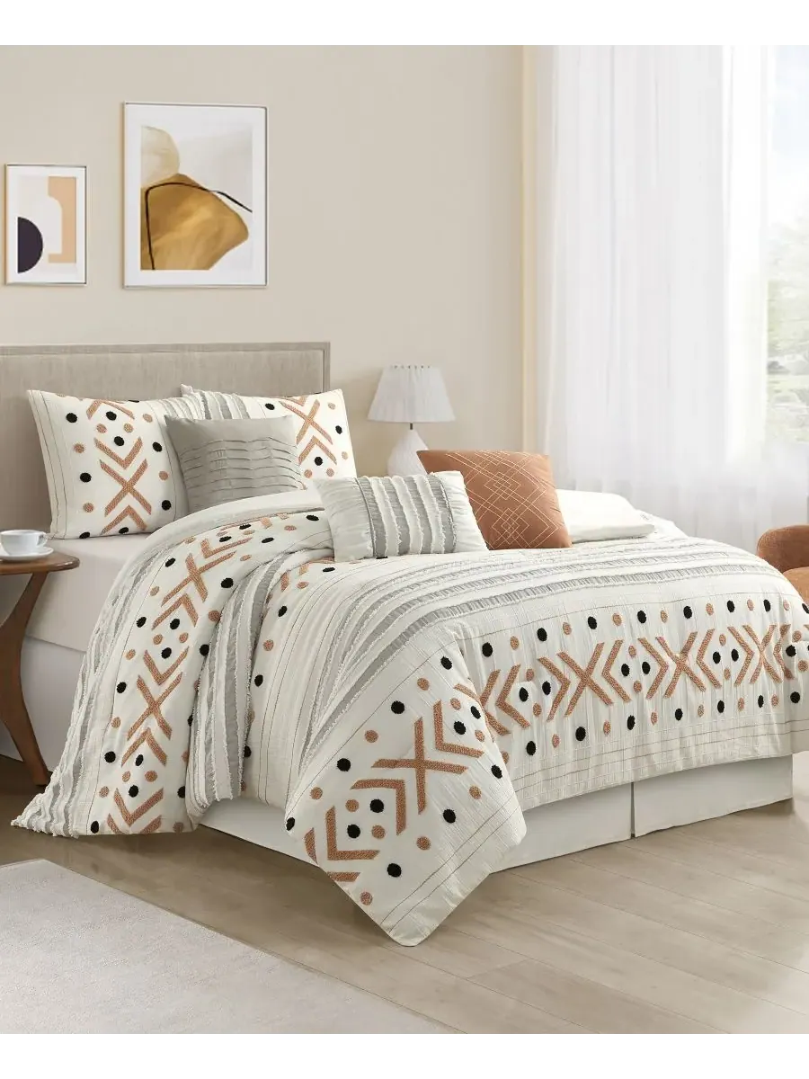Комплект постельного белья Olga Geometric из 7 предметов, размер Queen Stratford Park — изображение 5 из 5, тауп