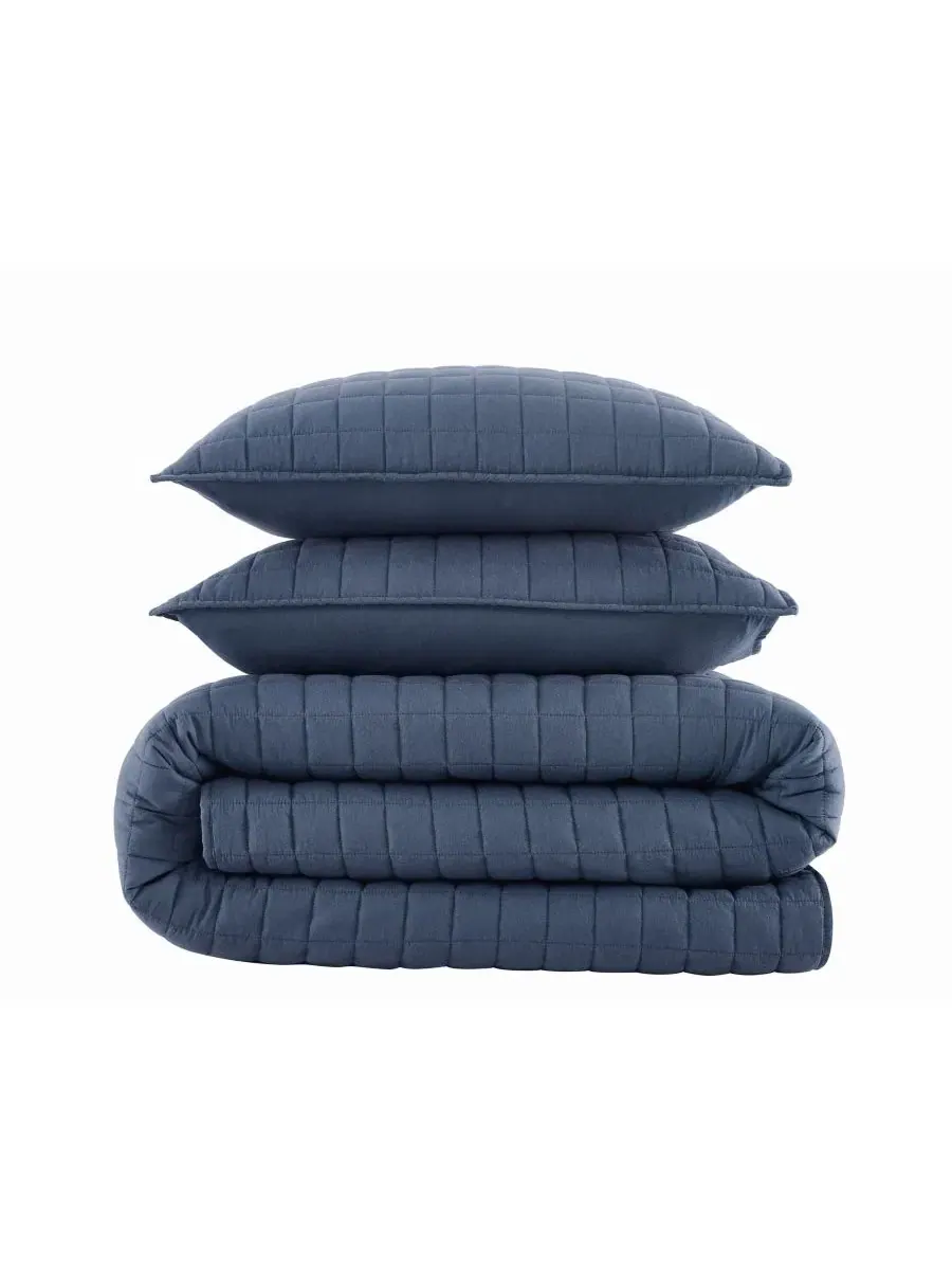 Набор для кровати 3 предмета Essential Cotton с наволочками, 264 см x 229 см, King Brooklyn Loom — изображение 4 из 4, синий