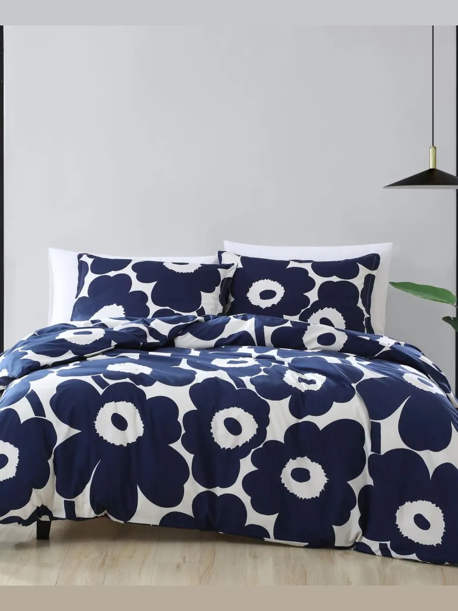 Двусторонний комплект постельного белья Unikko из 3 предметов, размер King Marimekko — изображение 1 из 4, индиго синий