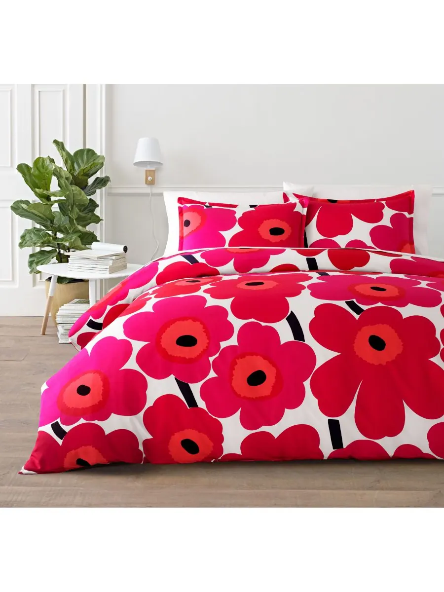 Двусторонний комплект постельного белья Unikko из 3 предметов, размер King Marimekko — изображение 1 из 3, темный красный