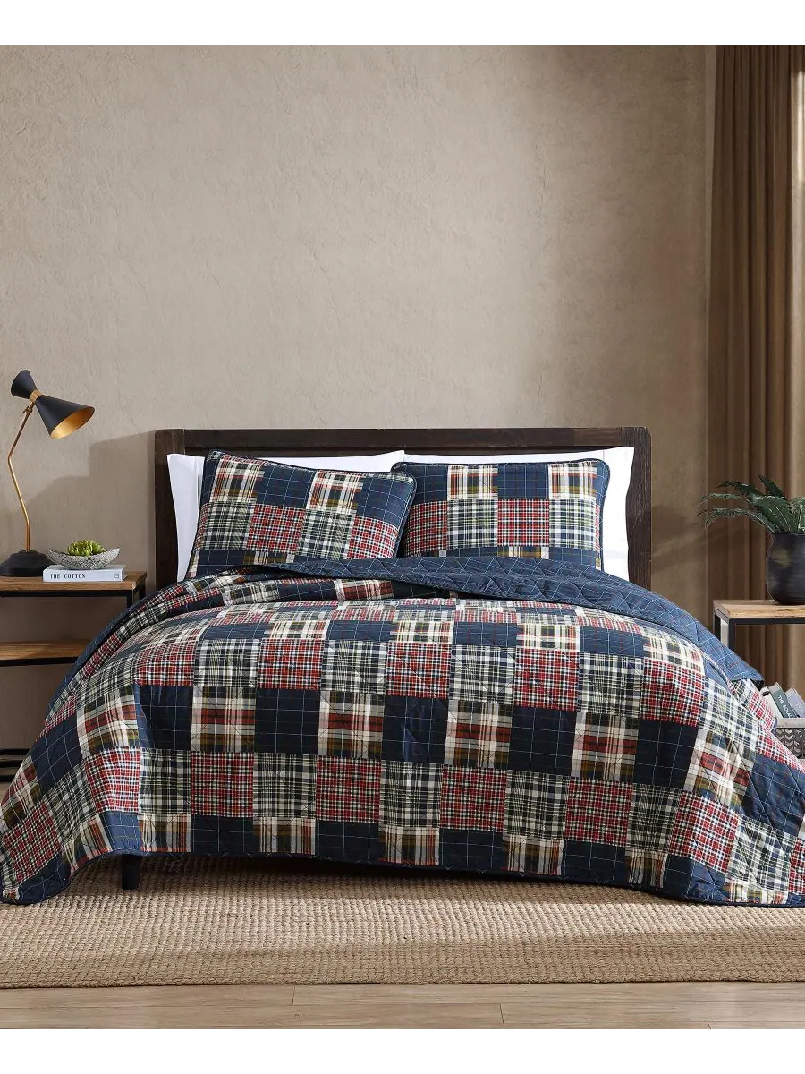 Комплект постельного белья Madrona Plaid из 3 предметов, двусторонний, размер King Eddie Bauer — изображение 1 из 7, синий