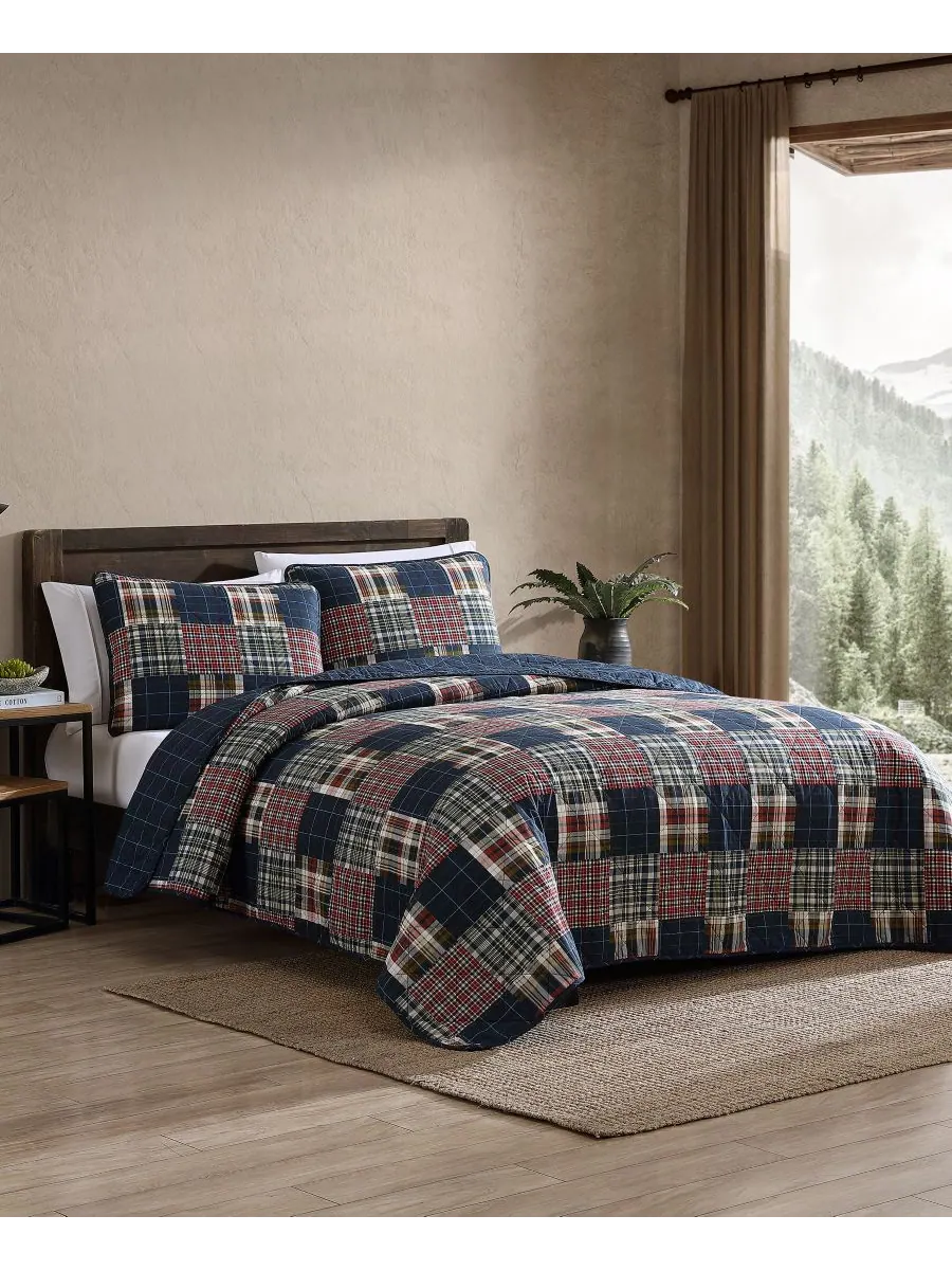 Комплект постельного белья Madrona Plaid из 3 предметов, двусторонний, размер King Eddie Bauer — изображение 2 из 7, синий