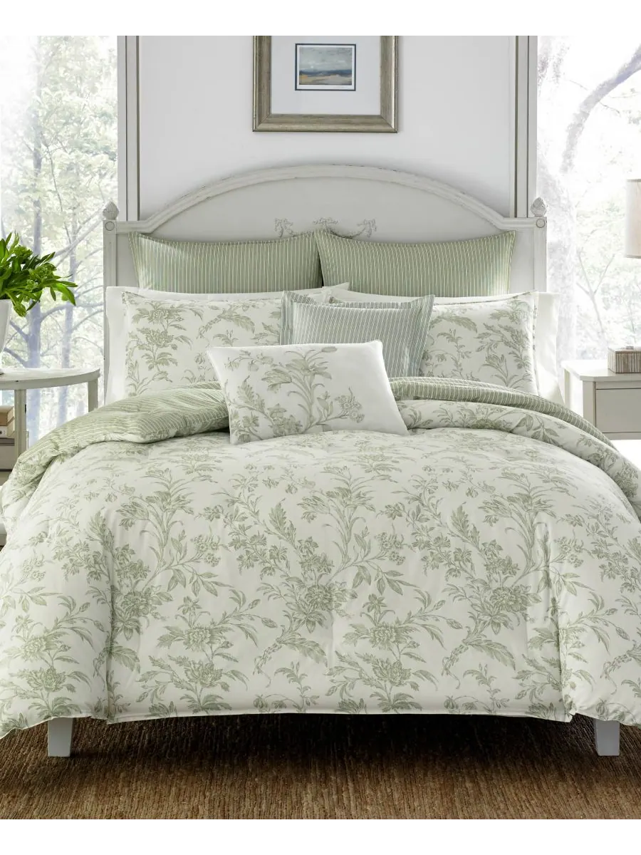 Комплект постельного белья Natalie Cotton, 3 предмета, двусторонний, размер King Laura Ashley — изображение 1 из 3, зеленый