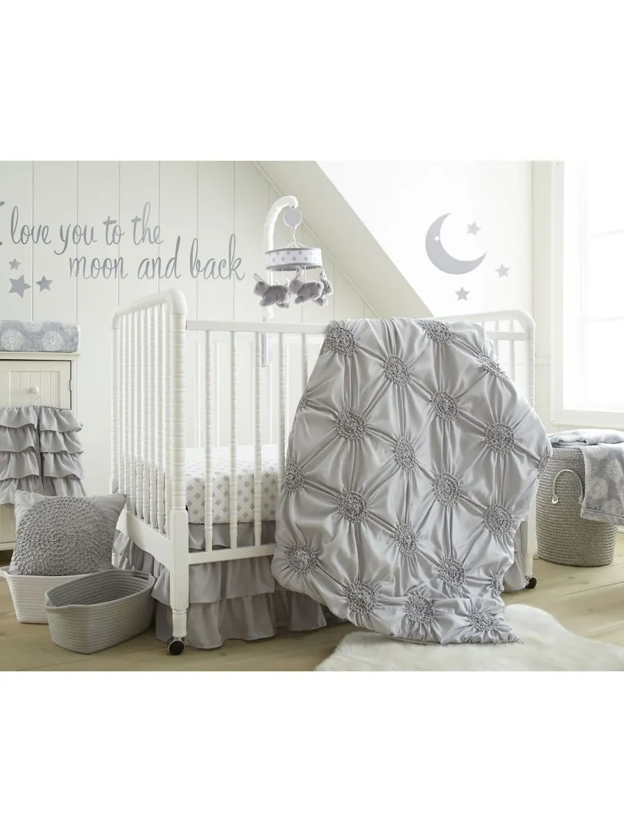 Комплект постельного белья Baby Willow Medallion из 5 предметов для детской кроватки Levtex — изображение 1 из 1, серый