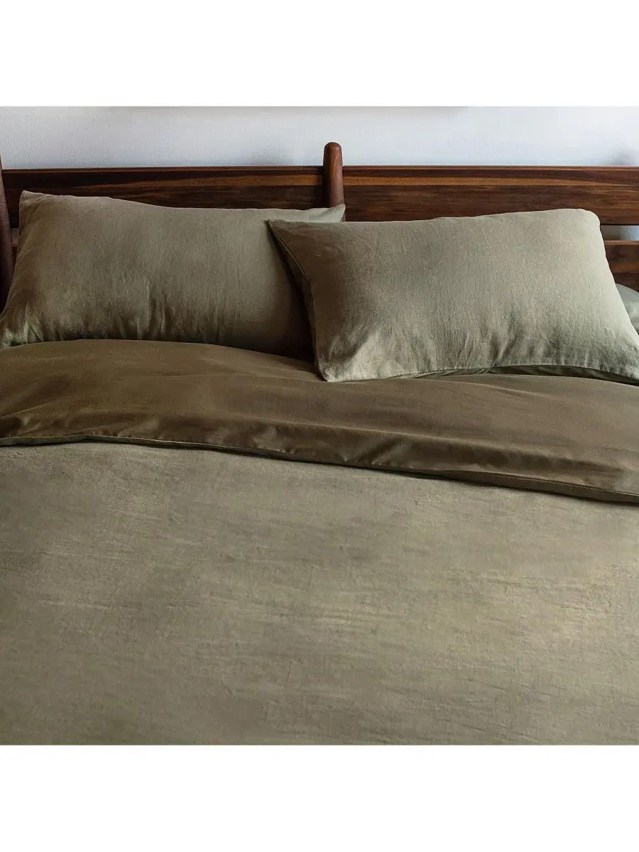 Комплект пододеяльника и наволочек из льна и хлопка, Twin/Twin XL, Moss Bokser Home — зеленый